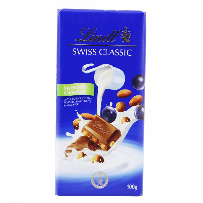 CHOCOLAT AUX RAISINS ET NOISETTES LINDT 100G